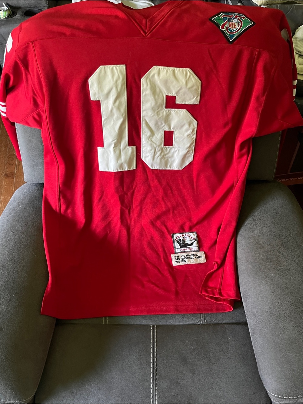 Joe Montana throw back Mitchell & Ness Red Football Jersey with White Number 16
